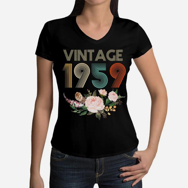 62nd Birthday Gift Idea Vintage 1959 Men Women  Women V-Neck T-Shirt