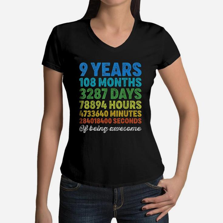 9 Years Old Gifts 9th Birthday Vintage Retro Countdown  Women V-Neck T-Shirt