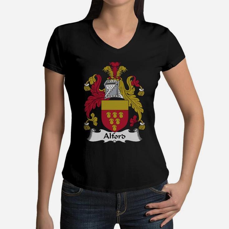 Alford Family Crest / Coat Of Arms British Family Crests Women V-Neck T-Shirt