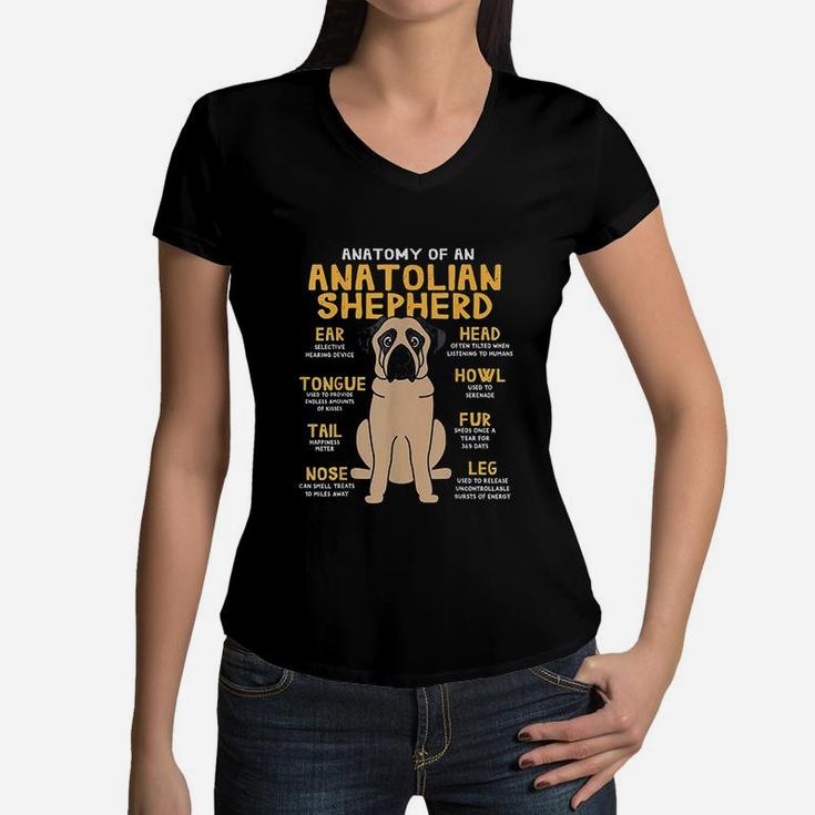 Anatolian Shepherd Anatomy Funny Dog Mom Dad Cute Gift Women V-Neck T-Shirt