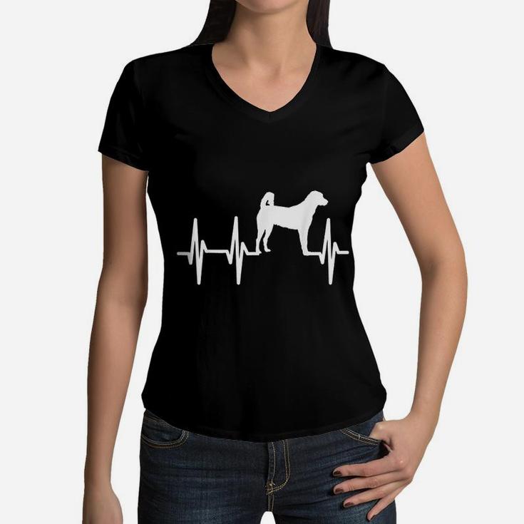 Anatolian Shepherd Heartbeat Dog Mom Dad Pet Gift Women V-Neck T-Shirt