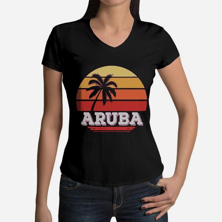 Aruba Vacation Retro Vintage Women V-Neck T-Shirt