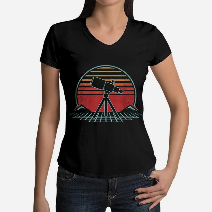 Astronomy Telescope Retro Space Science Vintage 80s Gift Women V-Neck T-Shirt