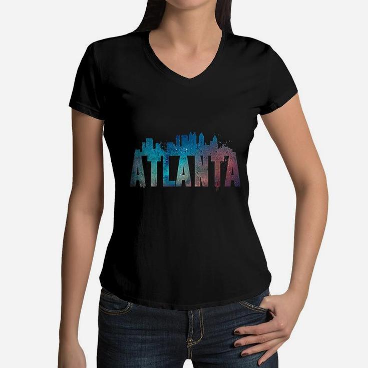 Atlanta City Skyline Ga Pride Vintage Vacation Souvenir Gift Women V-Neck T-Shirt