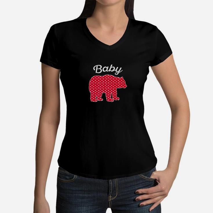 Baby Bear Red Matching Family Pajama Gift Women V-Neck T-Shirt