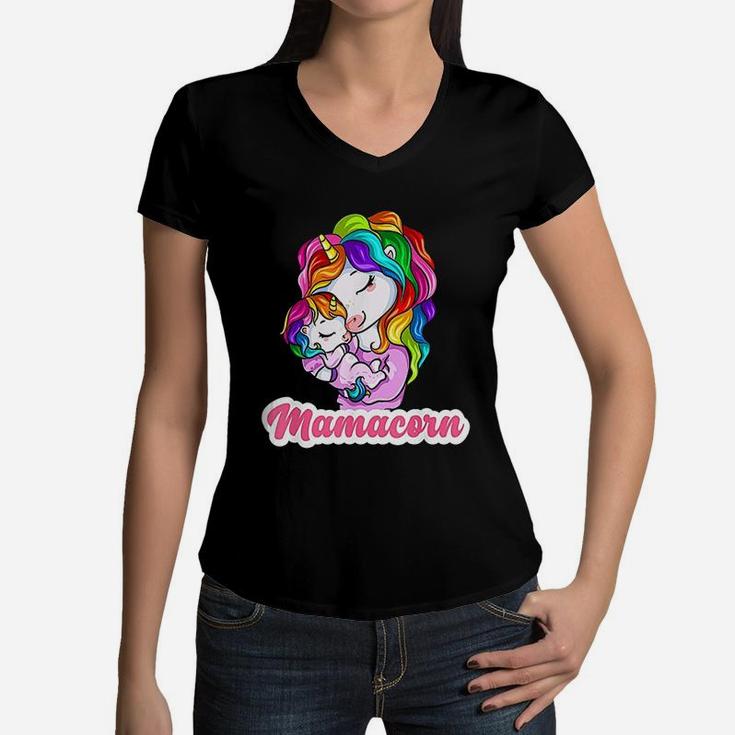 Baby Shower Gift Mamacorn Unicorn Mom With Unicorn Women V-Neck T-Shirt