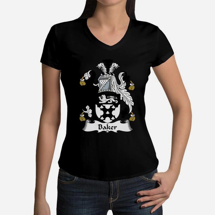 Baker Family Crest / Coat Of Arms British Family Crests Women V-Neck T-Shirt