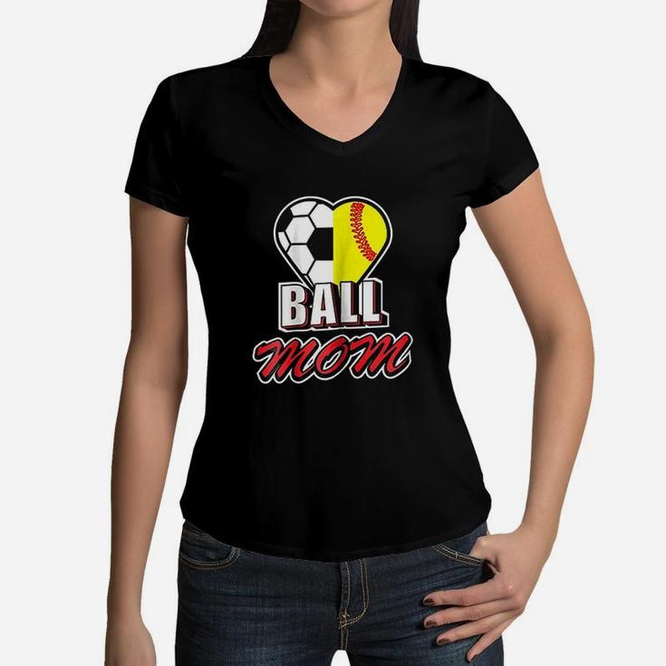 Ball Mom Love Soccer Women V-Neck T-Shirt