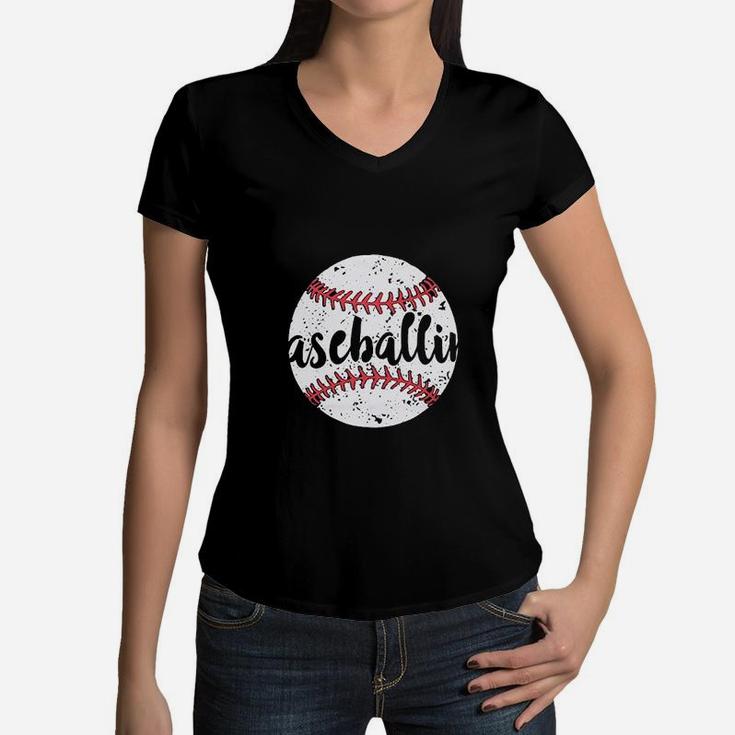 Baseball Mom Cute Baseball Women V-Neck T-Shirt