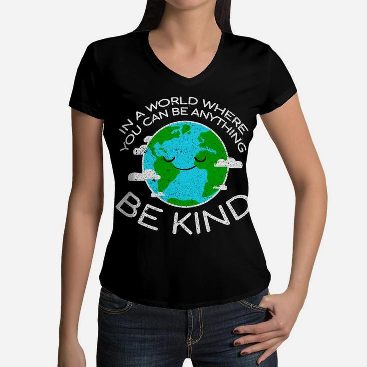 Be Kind Mother Earth Day Distressed Women V-Neck T-Shirt