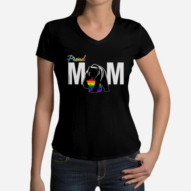 Bear Proud Mom Lgbt Pride Women V-Neck T-Shirt