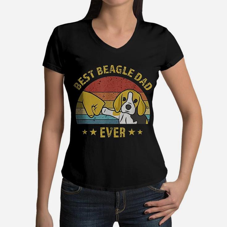 Best Beagle Dad Ever Retro Vintage Gift Women V-Neck T-Shirt