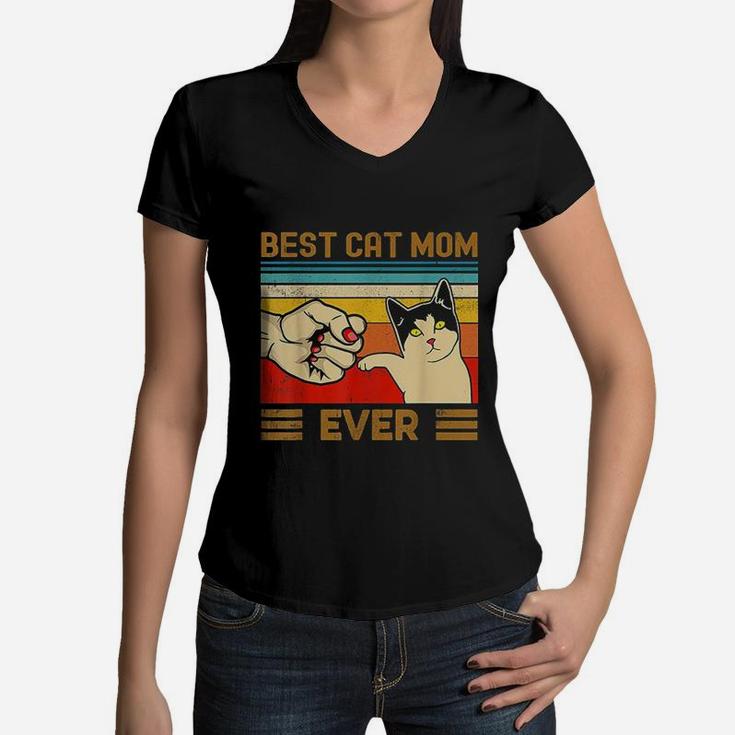Best Cat Mom Ever Funny Cat Mom Mother Vintage Gift Women V-Neck T-Shirt