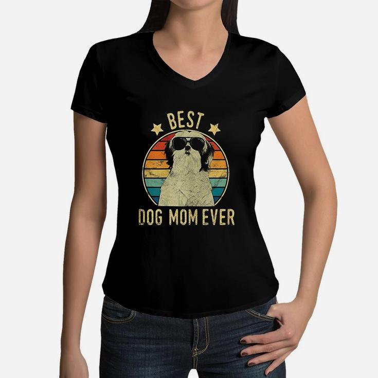 Best Dog Mom Ever Shih Tzu Mothers Day Women V-Neck T-Shirt