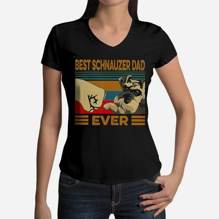 Best Schnauzer Dad Ever Retro Vintage T-shirt Women V-Neck T-Shirt