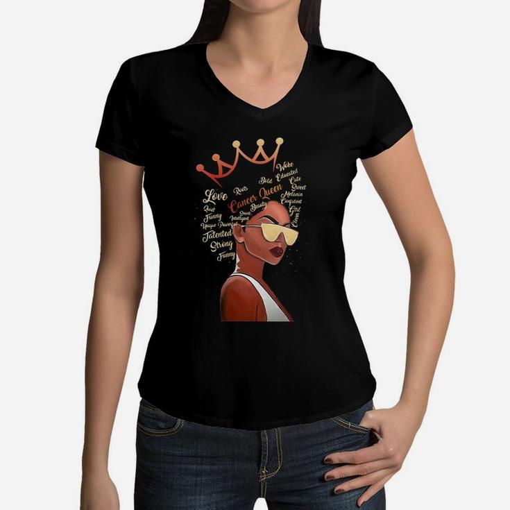 Black Crown Cancer Queen Black History Zodiac Birthday Gift For Women Women V-Neck T-Shirt