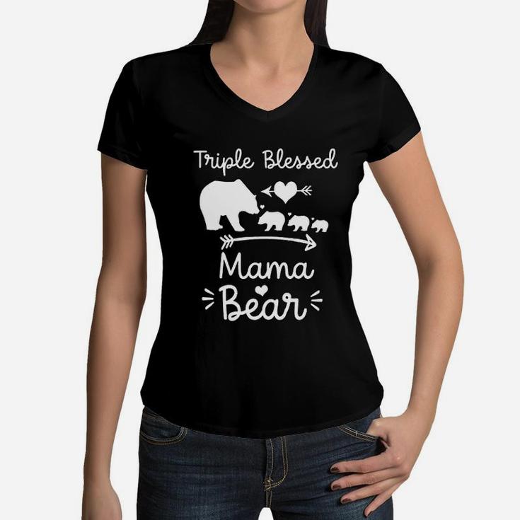 Blessed Mama Bear For Moms birthday Women V-Neck T-Shirt