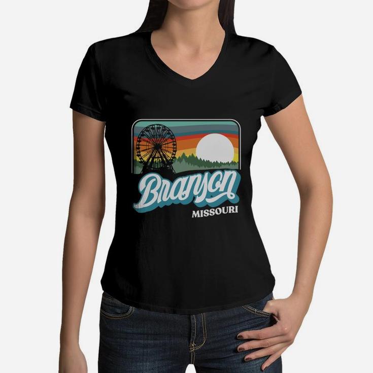 Branson Missouri Vintage 80s Style Retro Distressed Women V-Neck T-Shirt