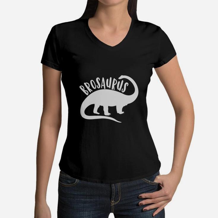 Brosaurus Funny Dino Big Cute Tee Family Brother Bro Women V-Neck T-Shirt