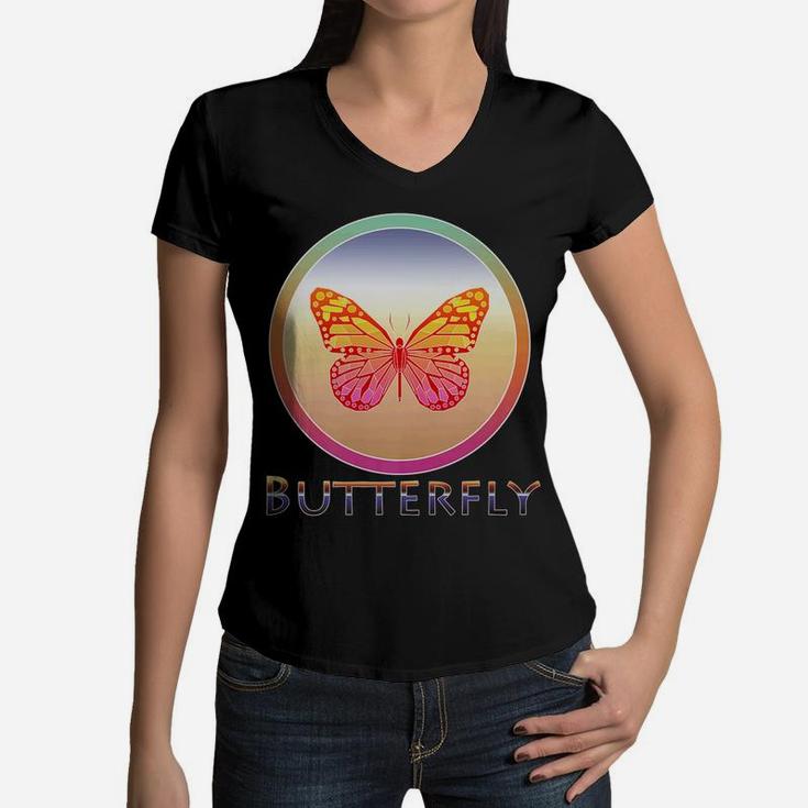 Butterfly Lover Vintage Retro Style Geometric Animal Women V-Neck T-Shirt