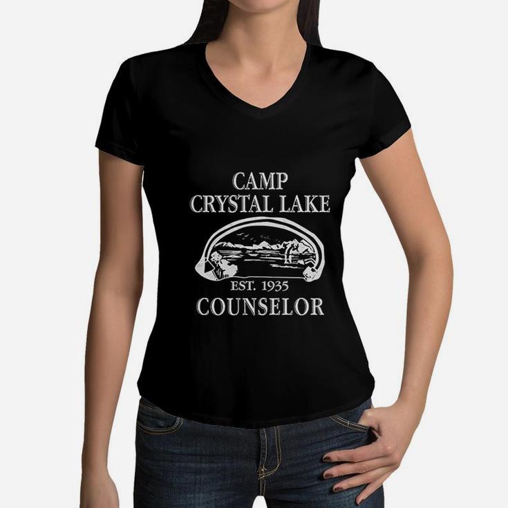 Camp Crystal Lake Funny Graphic Camping Vintage Women V-Neck T-Shirt