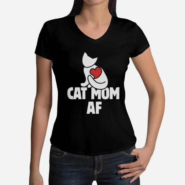Cat Mom Af Funny Cat Persons Women V-Neck T-Shirt