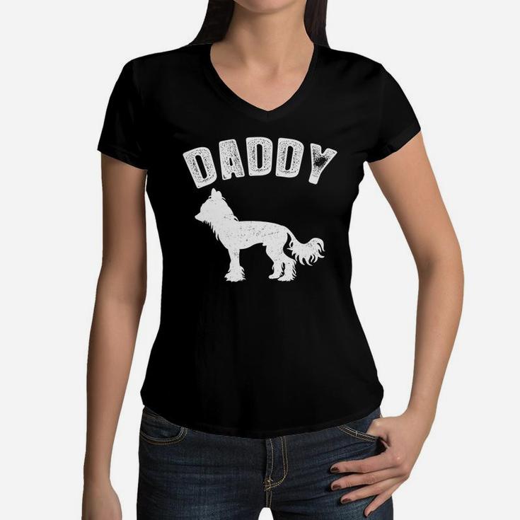 Chinese Crested Daddy Matching Family Vintag Women V-Neck T-Shirt