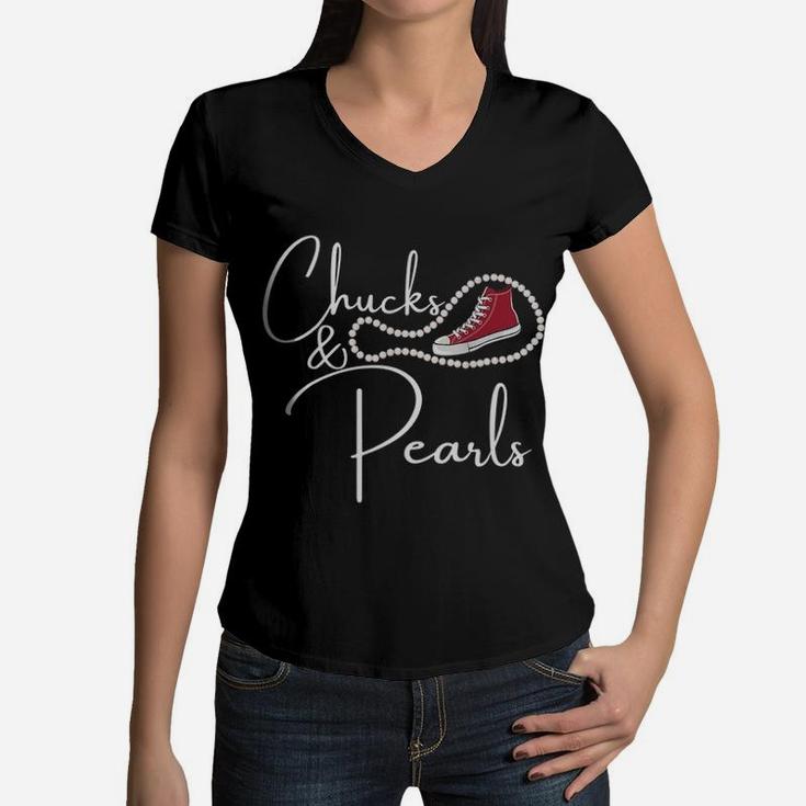 Chucks And Pearls 2021 Retro Vintage Women V-Neck T-Shirt