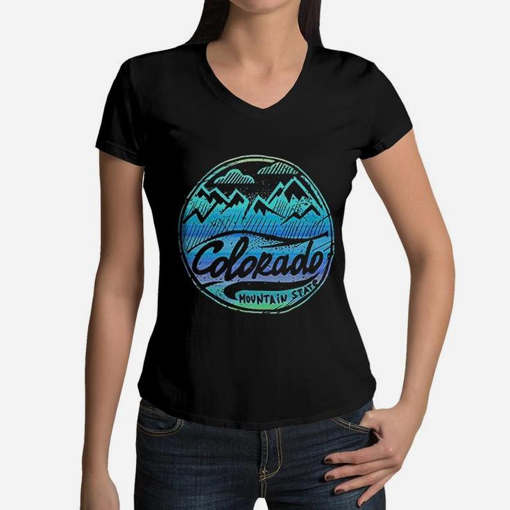 Classic Colorado Mountains Vintage Retro Design Women V-Neck T-Shirt