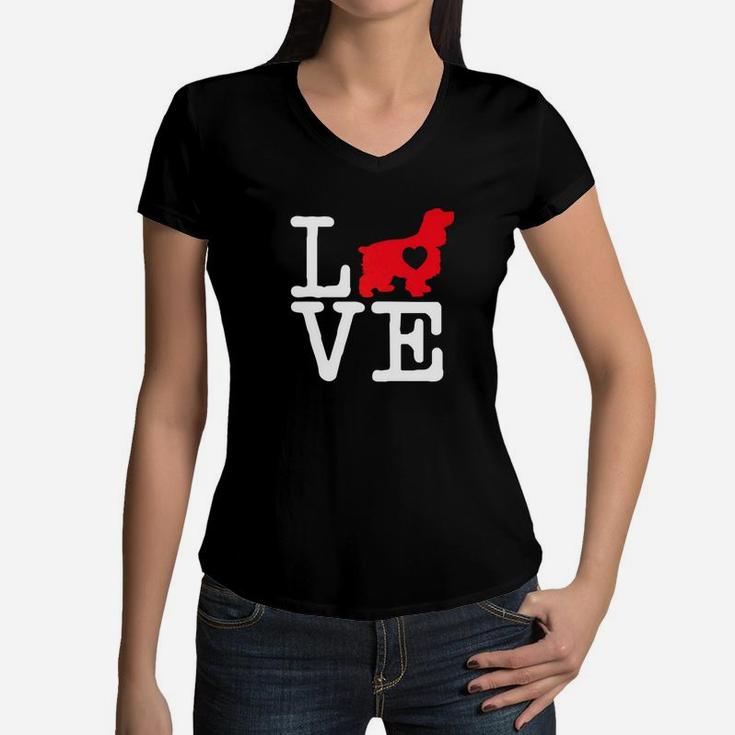 Cocker Spaniel Valentines Day Hear Mom Lover Dog Gift Women V-Neck T-Shirt