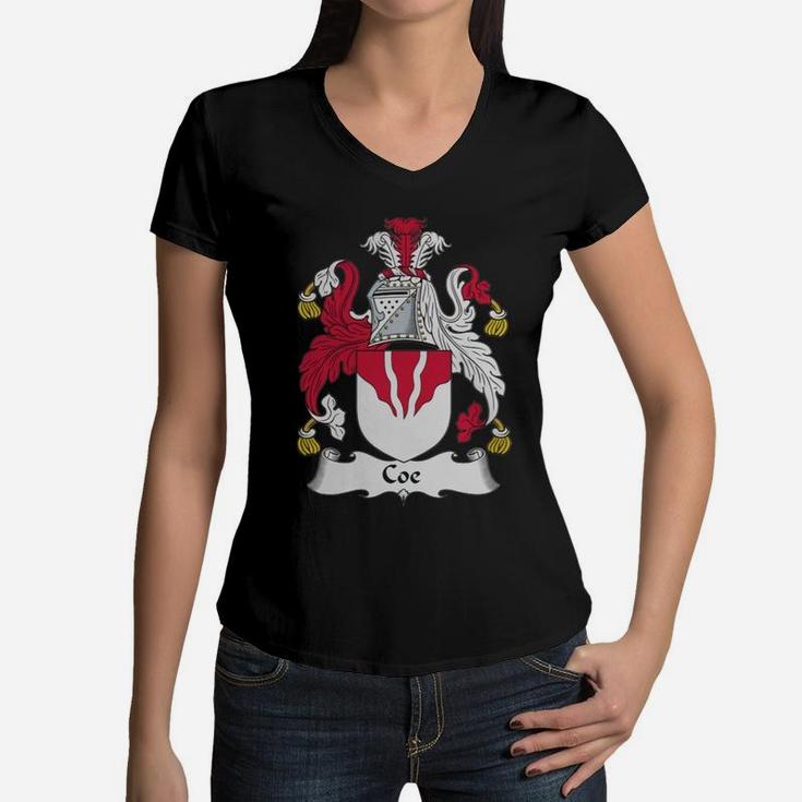 Coe Family Crest / Coat Of Arms British Family Crests Women V-Neck T-Shirt