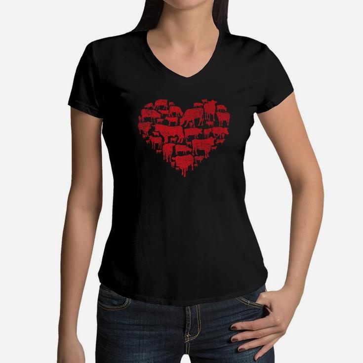Cow Heart Vintage Valentines Day Kids Girls Boys Women V-Neck T-Shirt