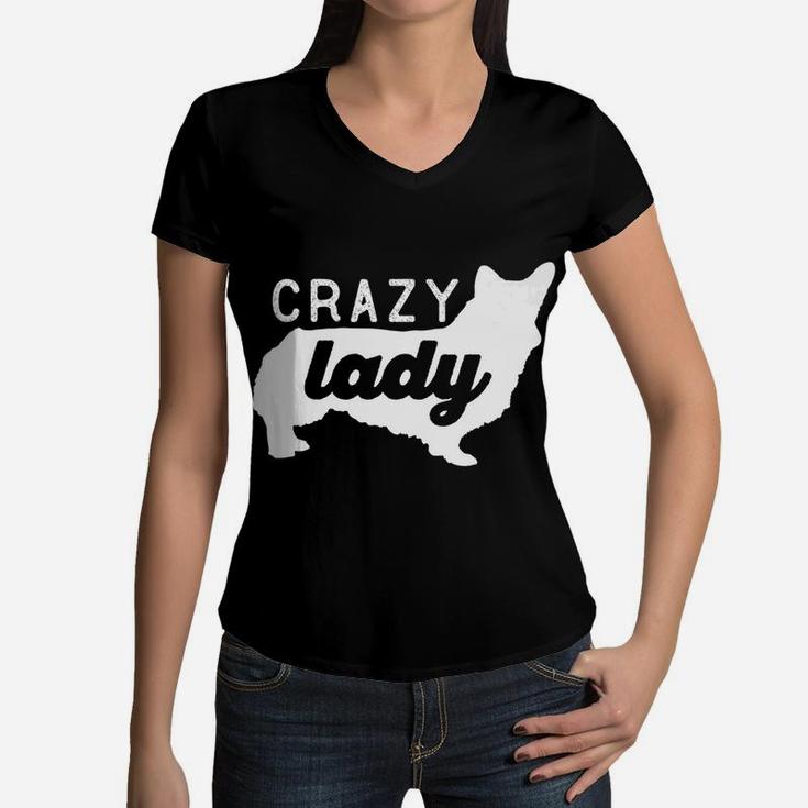Crazy Corgi Lady Dog Mom Mama Corgi Lover Women V-Neck T-Shirt