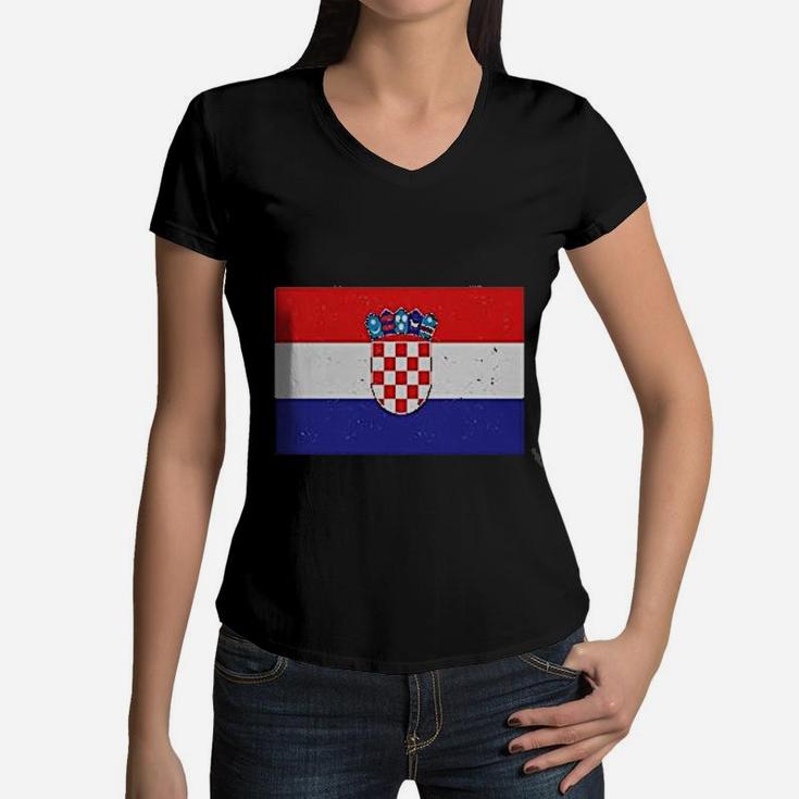 Croatia Flag Vintage Style Retro Croatian Women Football Jersey Women V-Neck T-Shirt