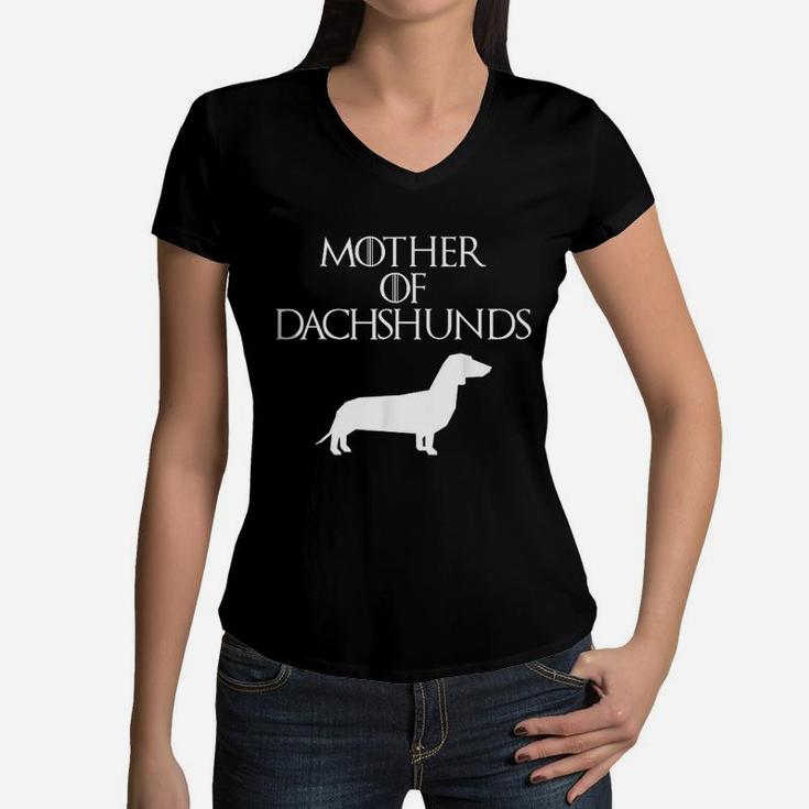 Cute And Unique White Mother Of Dachshunds Women V-Neck T-Shirt