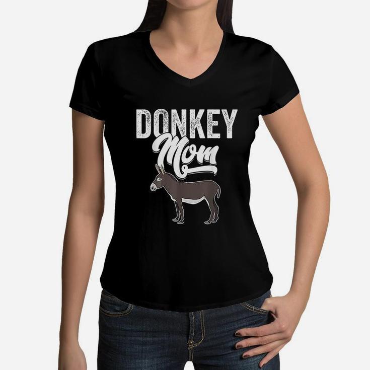 Cute Donkey Mom Slogan Design Women V-Neck T-Shirt