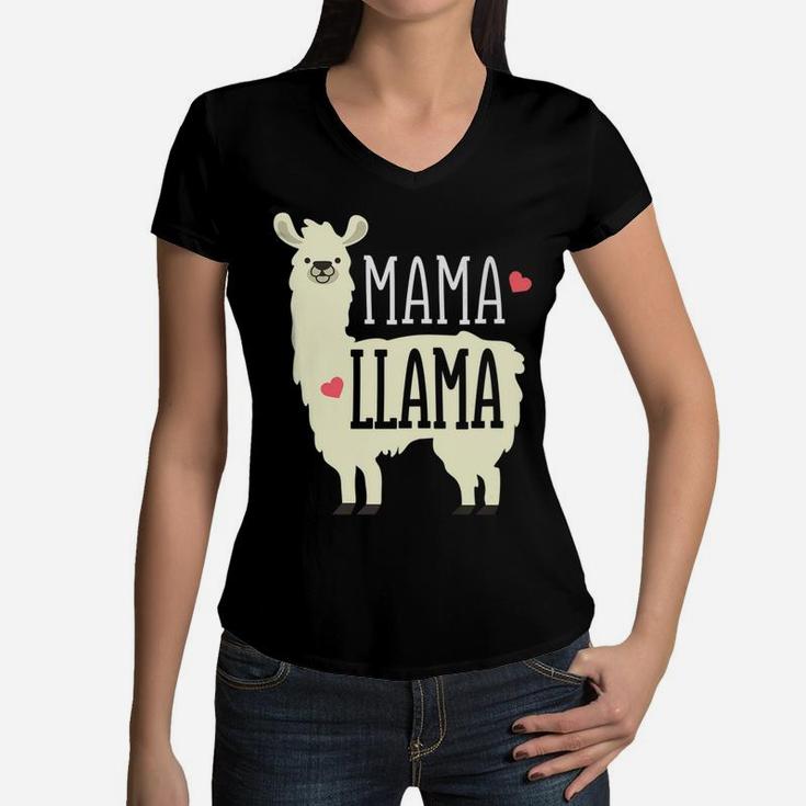 Cute Mama Llama Family Zoo Trip Mothers Day Gift Women V-Neck T-Shirt