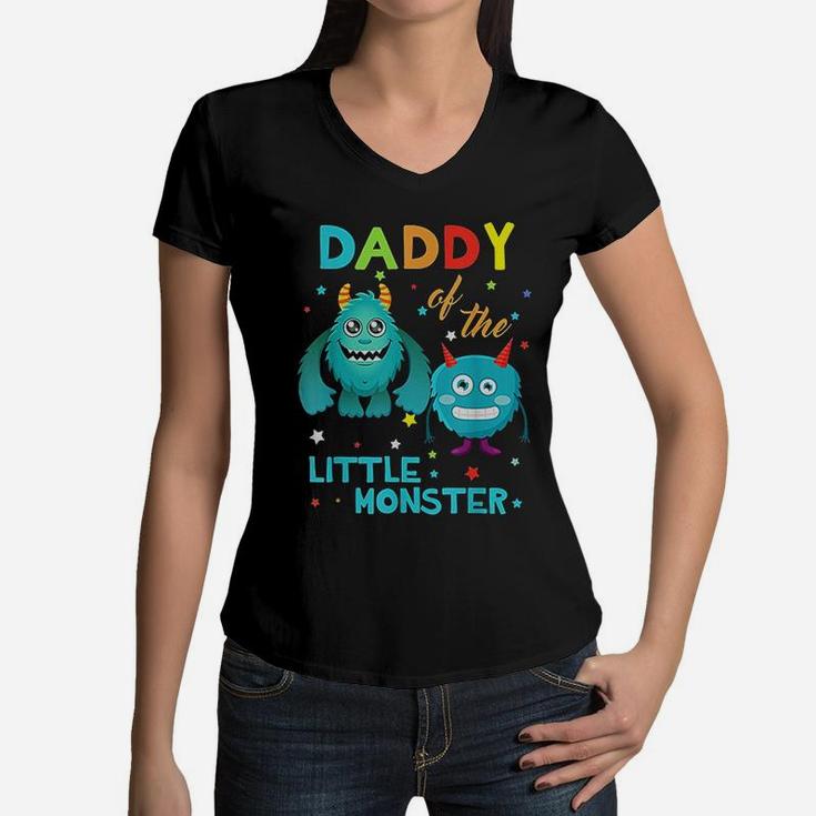 Daddy Of The Little Monster Birthday Family Monster Women V-Neck T-Shirt