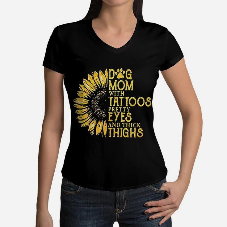 Dog Mom Sunflower Women V-Neck T-Shirt