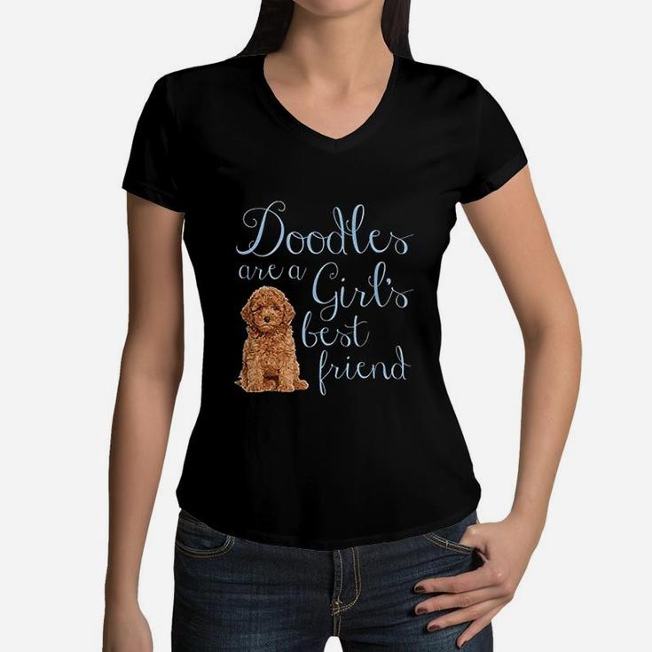 Doodles Are A Girls Best Friend Golden Labradoodle Dog Mom Women V-Neck T-Shirt