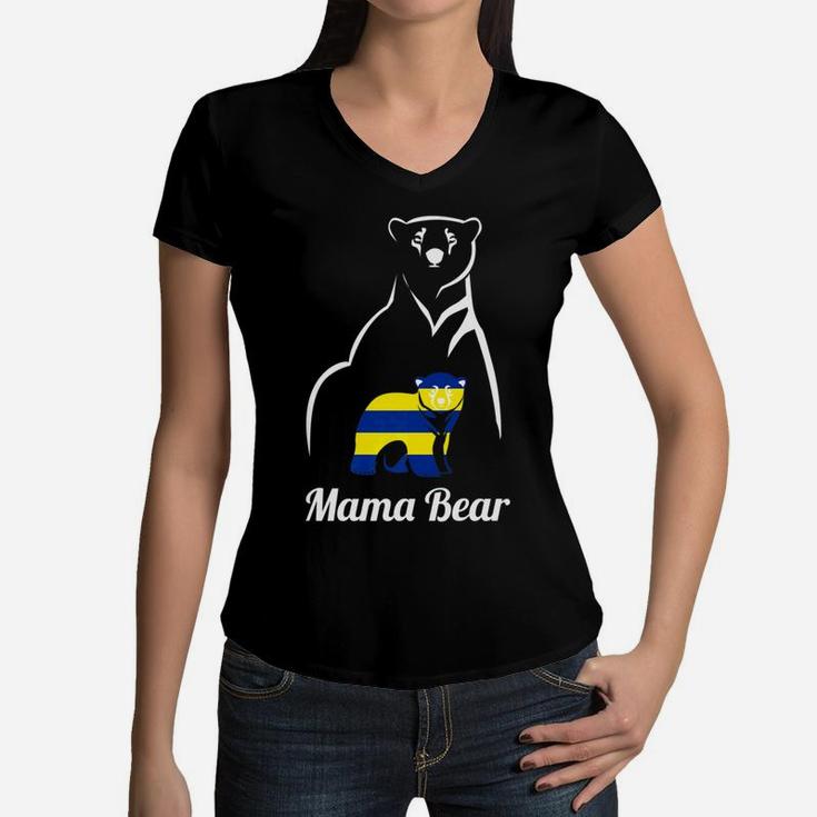 Down Syndrome Awareness Mama Bear Gift Mom Women V-Neck T-Shirt