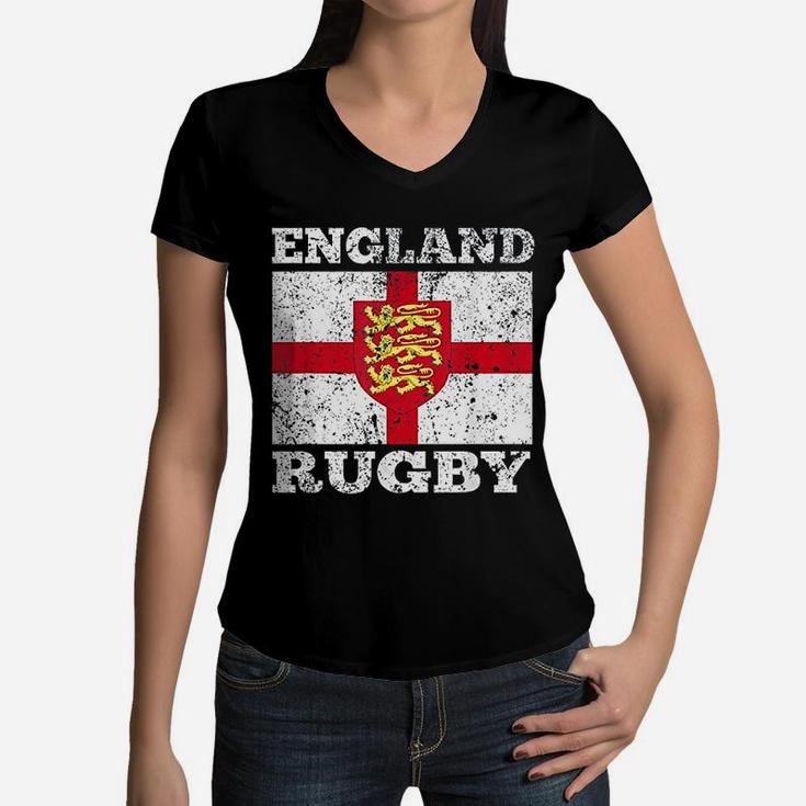 England Rugby Vintage English Flag Rugby United Kingdom Gift Women V-Neck T-Shirt