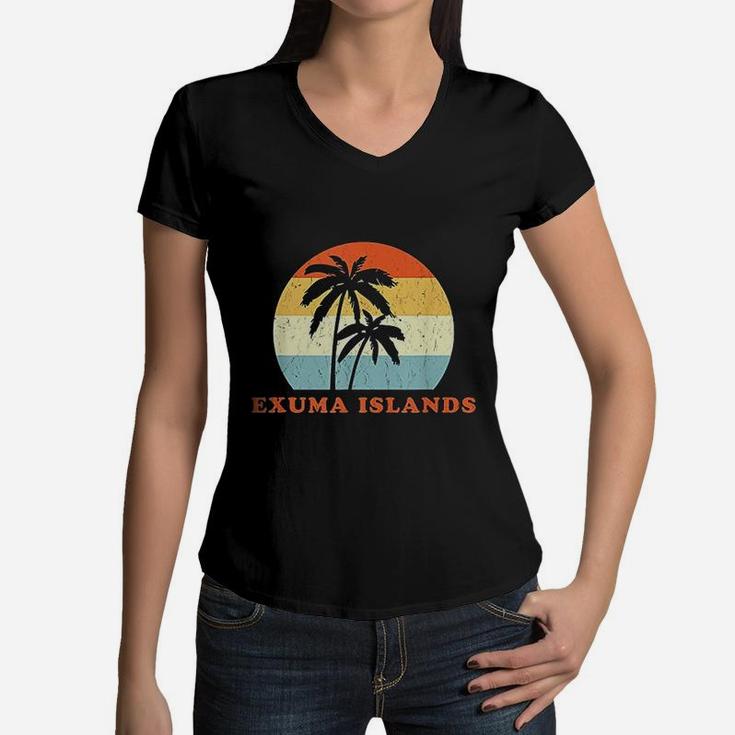 Exuma Bahamas Vintage Sun Surf Throwback Vacation Women V-Neck T-Shirt