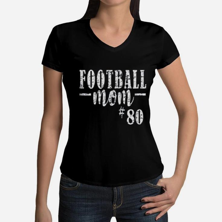 Football Mom 80 Mothers Day Women V-Neck T-Shirt