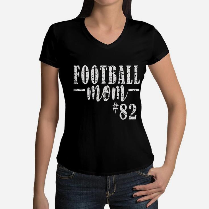 Football Mom 82 Mothers Day birthday Women V-Neck T-Shirt
