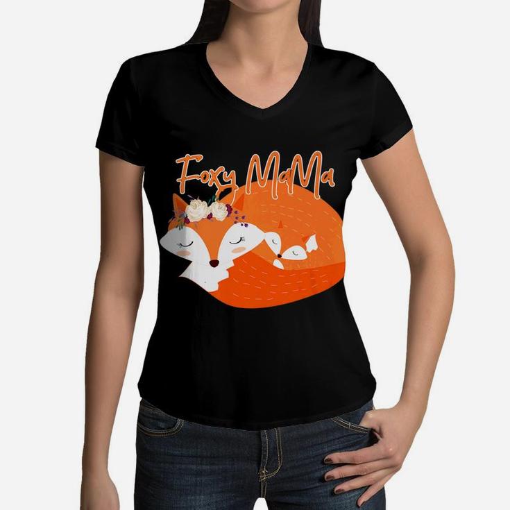 Foxy Mama For Fox Lover Mama Fox Women V-Neck T-Shirt