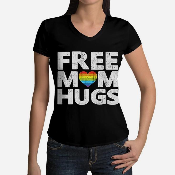 Free Mom Hugs Free Mom Hugs Rainbow Gay Pride Women V-Neck T-Shirt