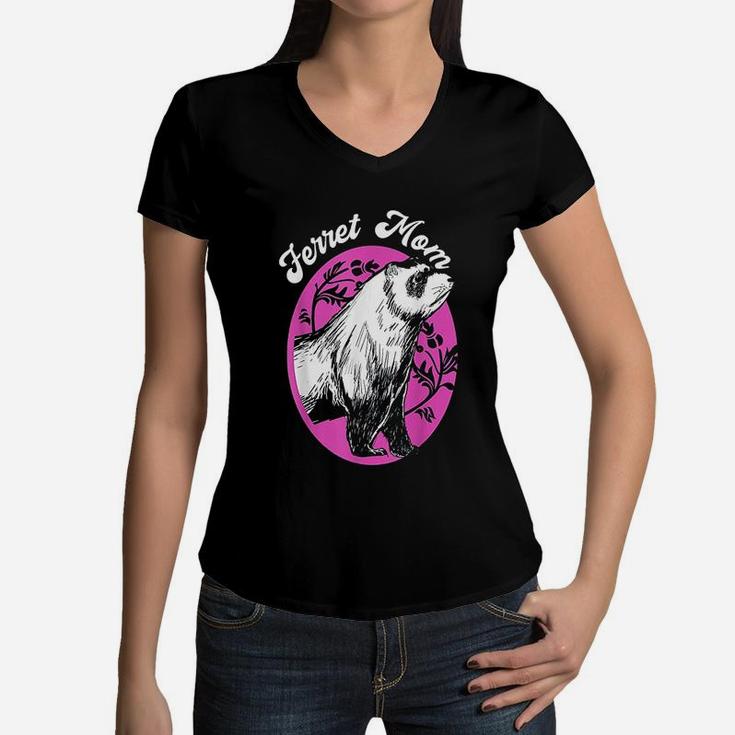 Fun Ferret Mom Ferret Lovers Women V-Neck T-Shirt