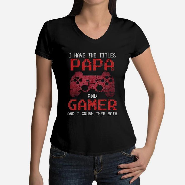 Funny Gamer Vintage Retro Video Game Gift For Papa Dad Men Women V-Neck T-Shirt