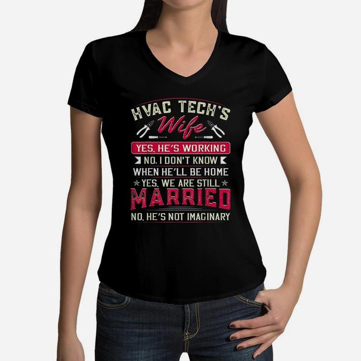 Funny Hvac Tech Wife Hvac Technicians Girlfriend Mom Gift Women V-Neck T-Shirt